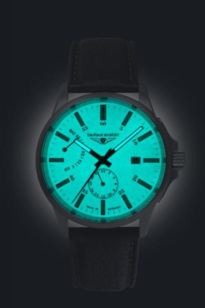 Bauhaus Aviation Herrenuhr Automatik mit Gangreserveanzeige und Lederarmband